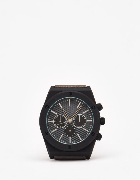 Watch with faux leather strap